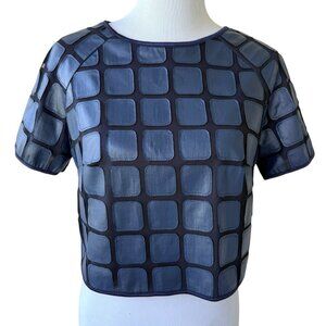 Behcetti Italia Size 8 Navy Blue Geometric Square Crop Top Shirt Blouse